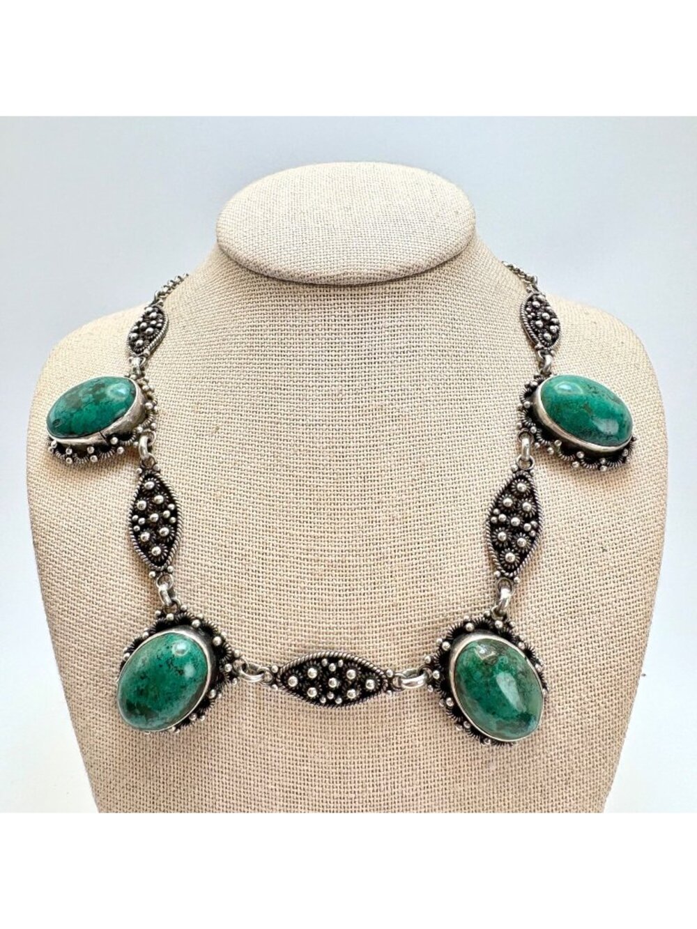 Israeli Sterling Silver 925 King Solomon Eilat Stone Station Necklace 20" L